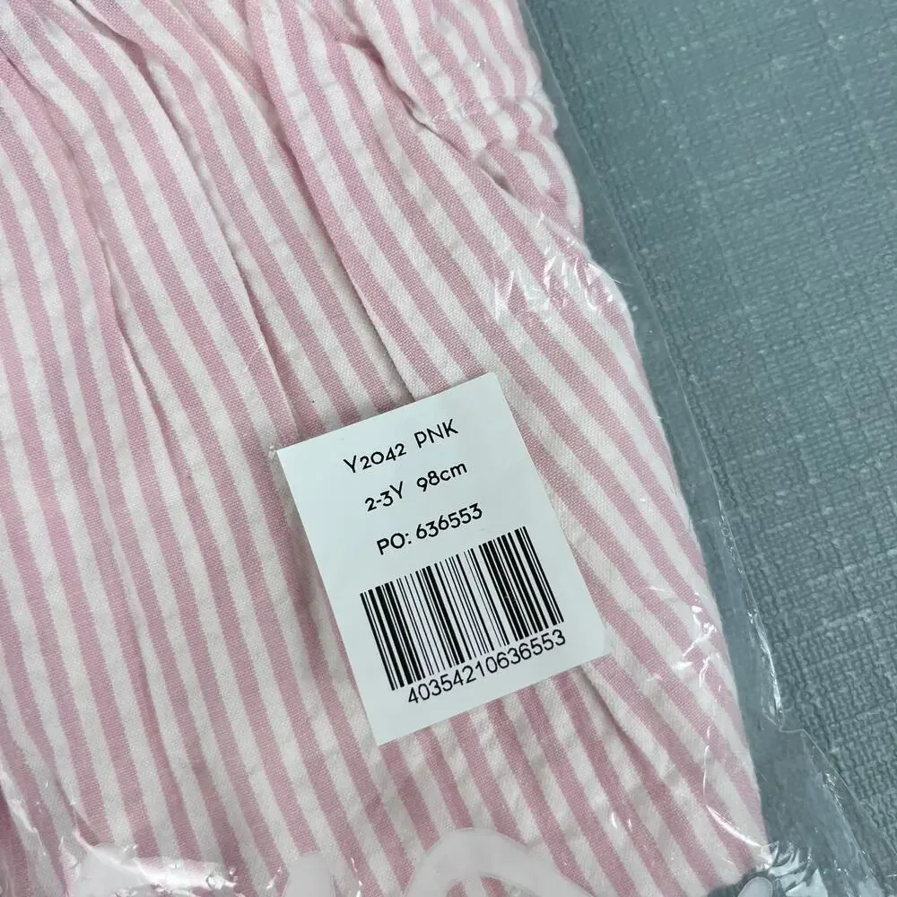Mini Boden Appliqué Whale Woven Romper Ivory/Pink Ticking Whale 2-3 NWT